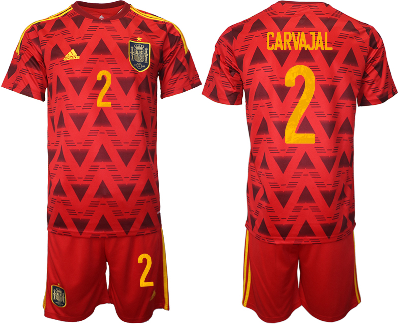 Men's Spain #2 Carvajal Red Home Soccer Jersey Suit